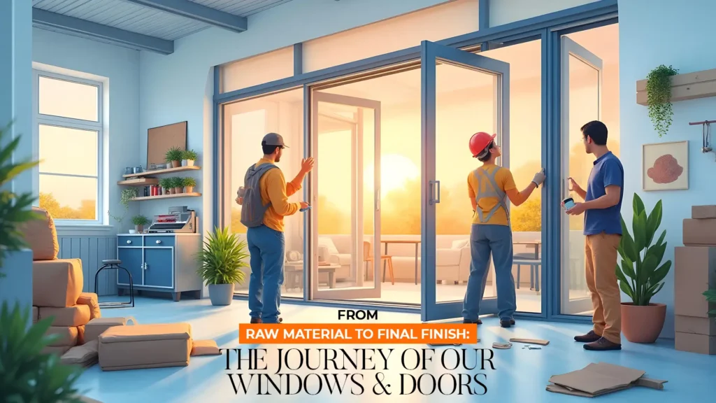 Craftsmen installing premium doors in a sunlit room by the best windows and doors manufacturer in Uttarakhand