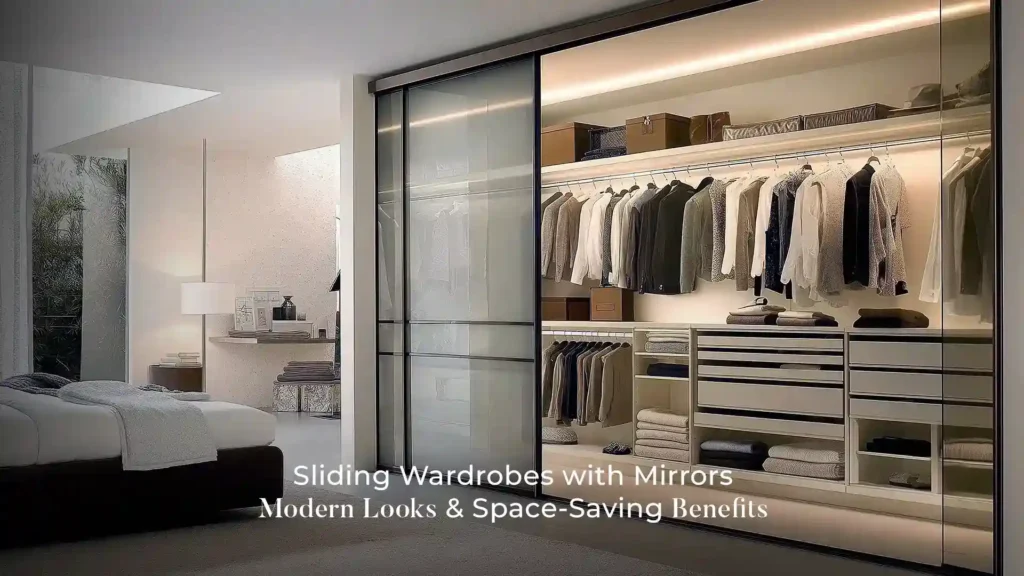 Best modular wardrobes in Uttarakhand featuring sliding mirror doors, organized storage compartments, hanging sections, and space-saving design for modern bedrooms