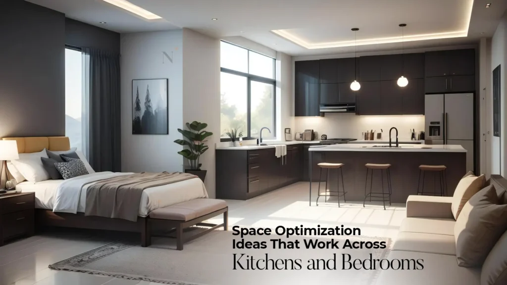 Space optimization ideas with the best modular kitchen and wardrobes in Uttarakhand – bedroom and kitchen combo interior