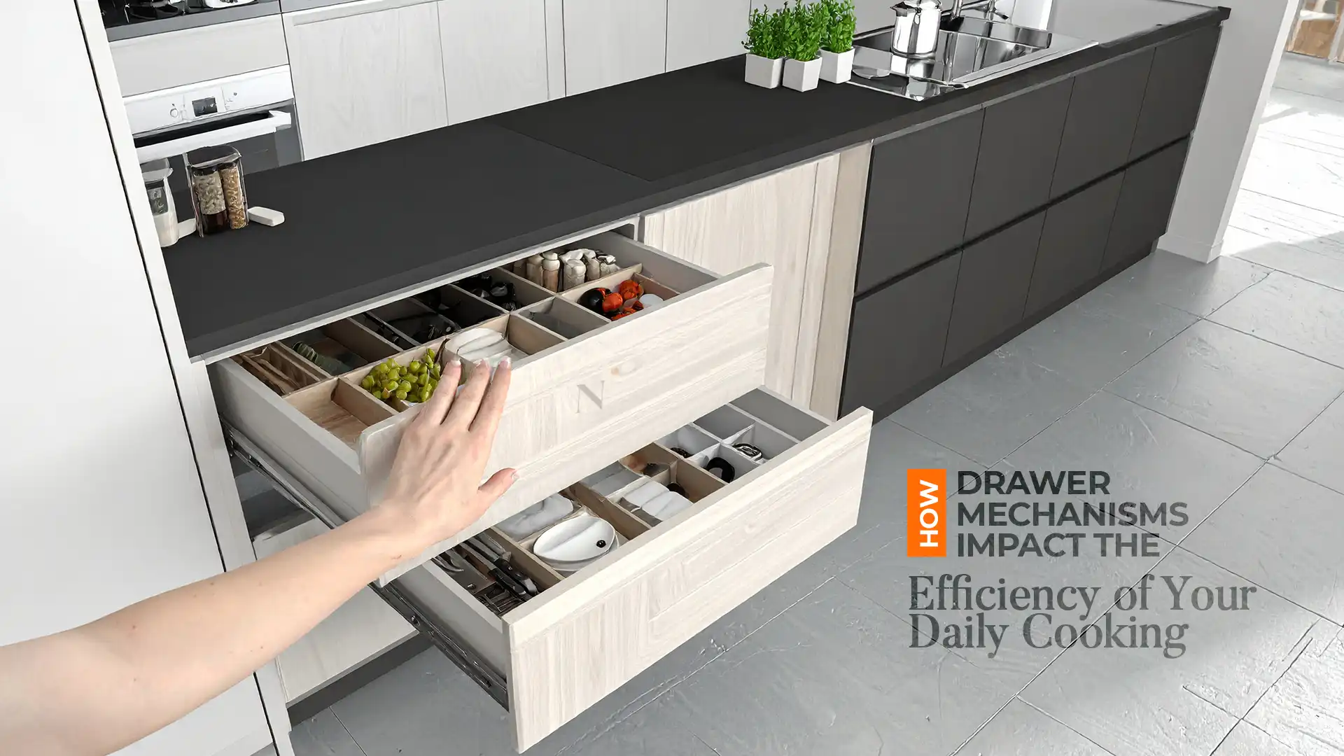 Modern kitchen with organized drawers showcasing the best modular kitchen in Uttarakhand