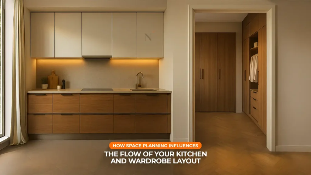 Modern modular kitchen and wardrobe layout showcasing optimal space planning in Uttarakhand homes