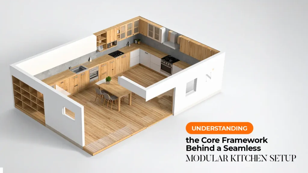 Top view of a modular kitchen setup showing framework of the Best Modular Kitchen in Uttarakhand