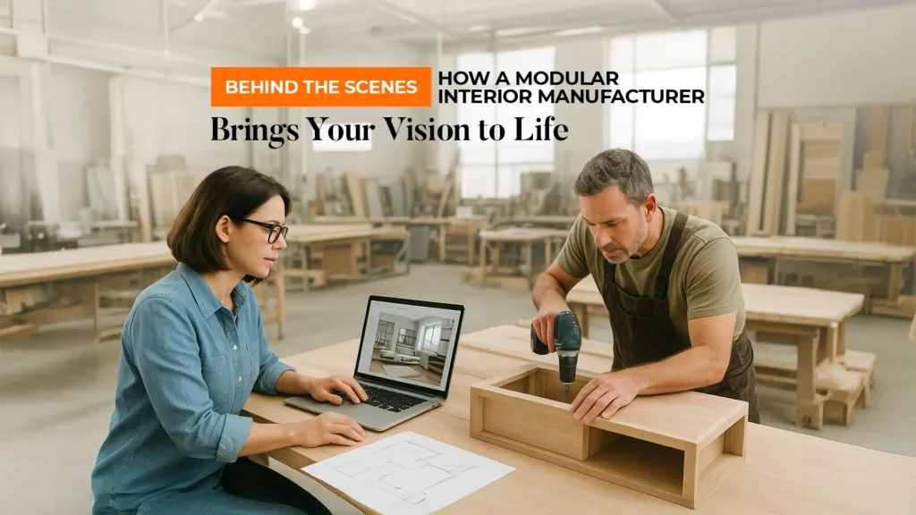 Designers and craftsmen working together at the Best Home Interior Manufacturer in Uttarakhand to create custom interiors.