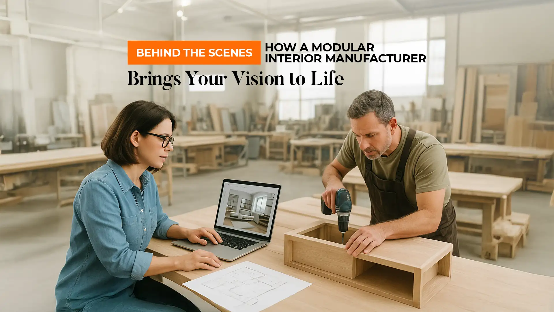 Designers and craftsmen working together at the Best Home Interior Manufacturer in Uttarakhand to create custom interiors.