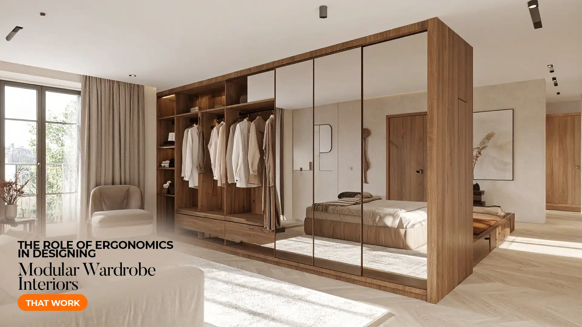 Best modular wardrobes in Uttarakhand with mirrored finish and ergonomic storage design in a luxury bedroom
