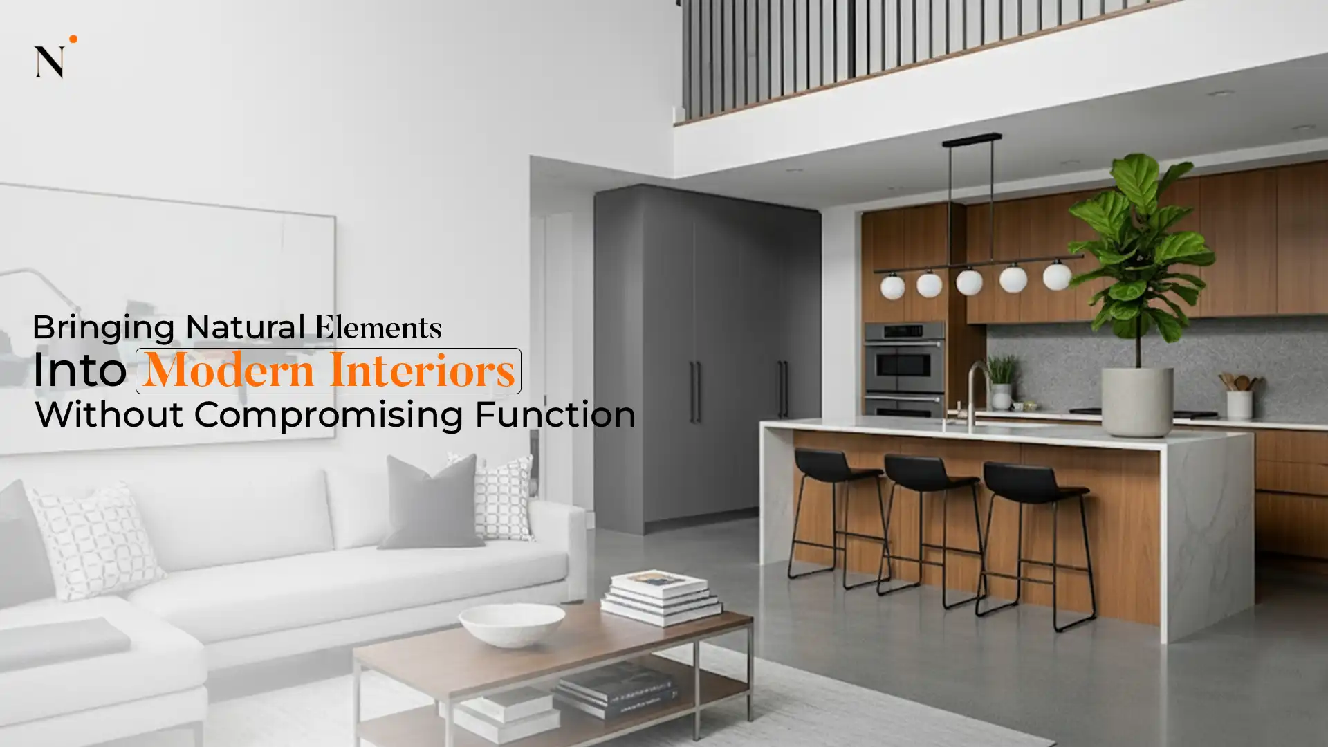 Modern Interior Designs in Uttarakhand featuring natural elements in a functional living room and kitchen space