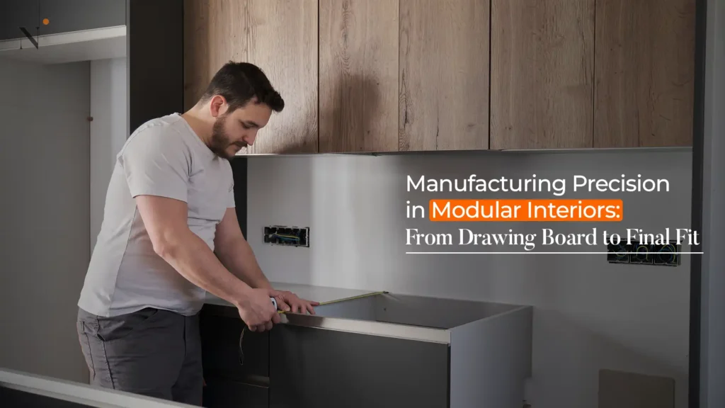 Professional craftsman measuring modular interiors by the best home interior manufacturer in Uttarakhand for premium quality finishes