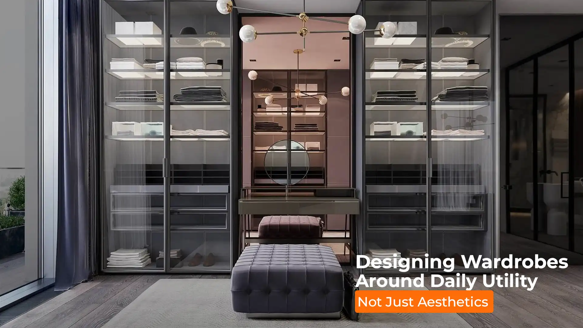 Modern glass wardrobe design with organized shelves — best modular wardrobes in Haldwani