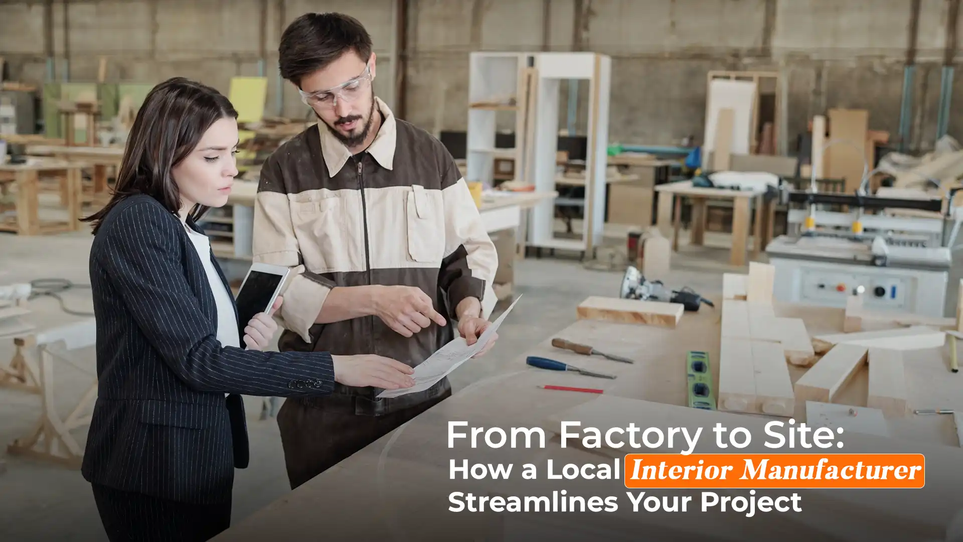 Team discussing interior design plans at a modern factory — best home interior manufacturer in Sitarganj ensuring smooth execution