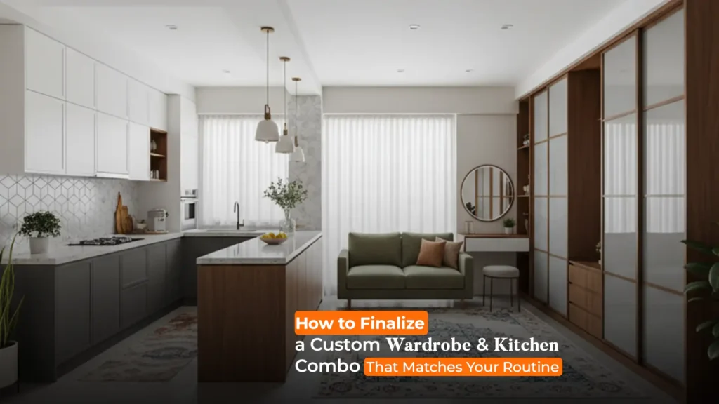 Modern kitchen and wardrobe combo in a stylish home interior — contact for custom kitchen and wardrobes in Ranikhet