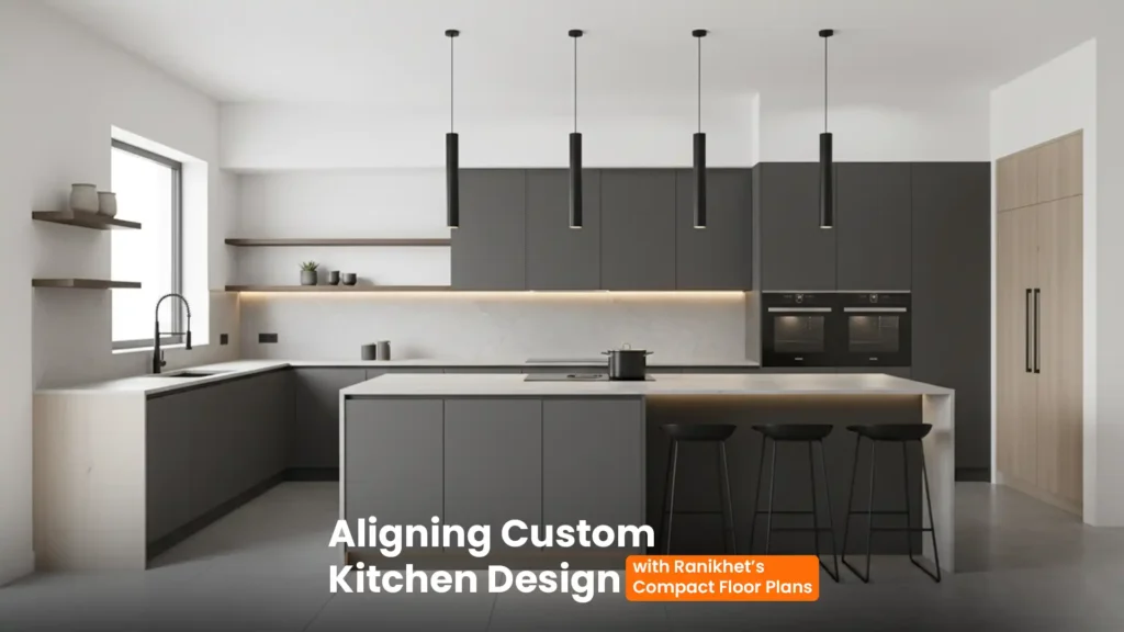 Modern modular kitchen with sleek cabinetry and lighting — Contact for Custom Kitchen and Wardrobes in Ranikhet