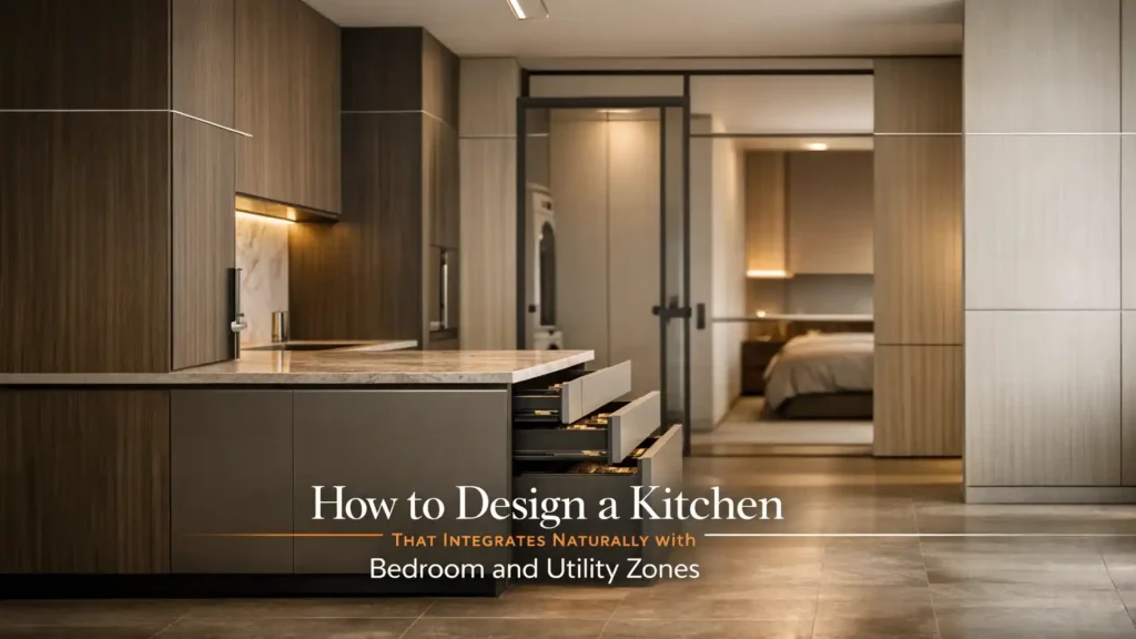 Best modular kitchen and wardrobes in Kashipur featuring a modern integrated kitchen design with smooth storage, premium finishes, and space-efficient cabinetry