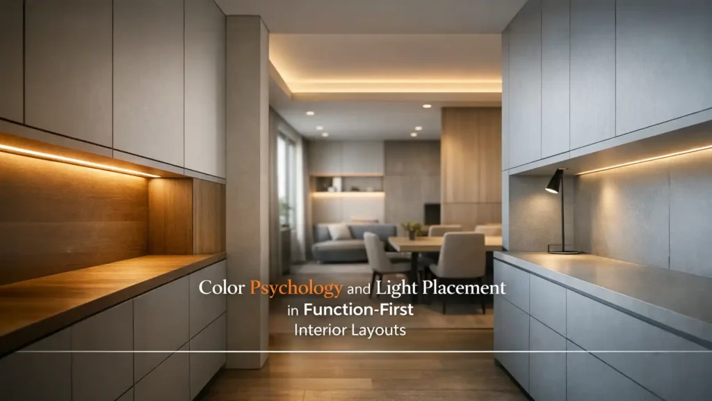 Modern interior designs in Haldwani showcasing function-first layouts with balanced color psychology and layered lighting