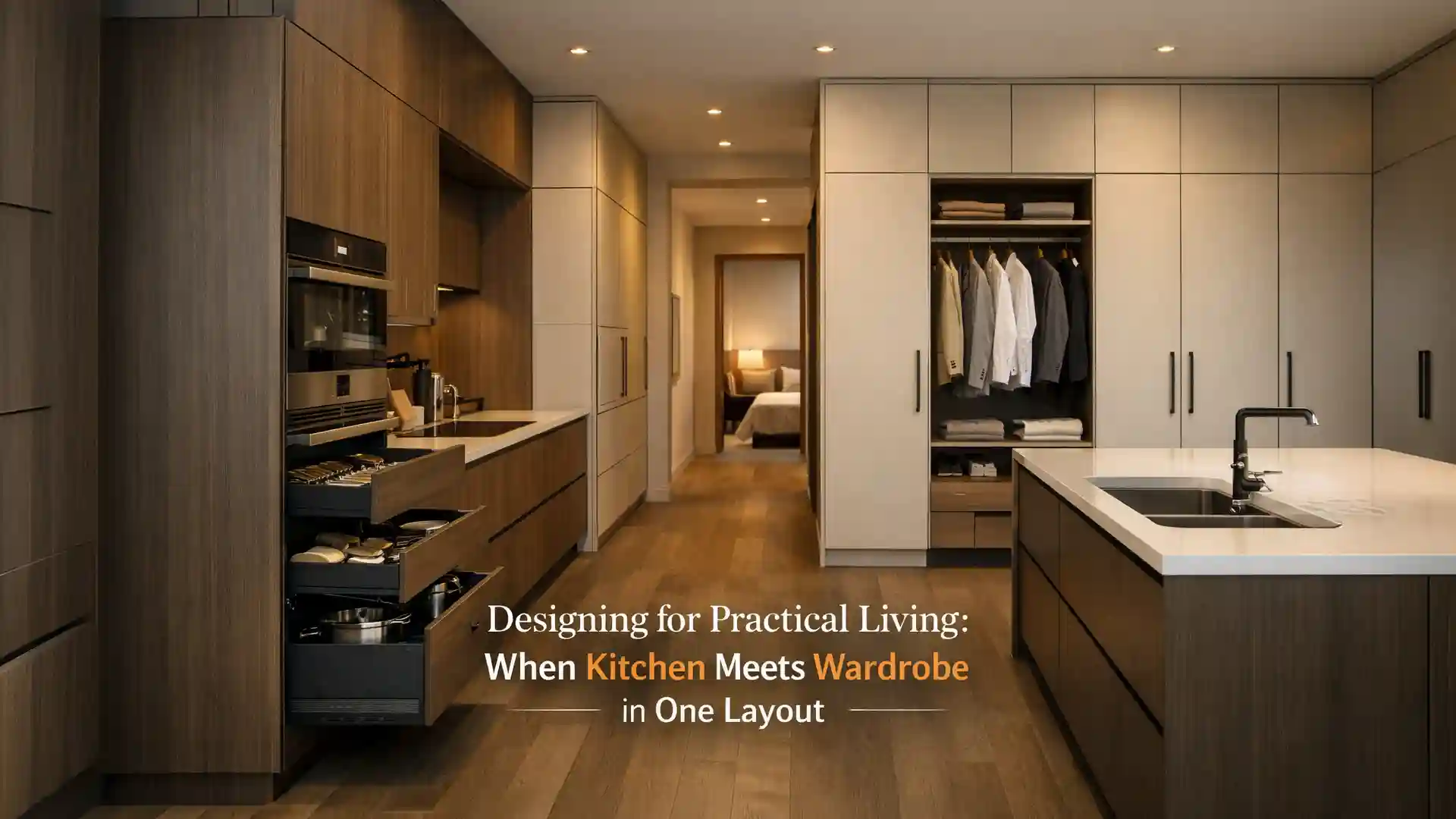 Modern open-layout interior showcasing the best modular kitchen and wardrobes in Kashipur with seamless storage design
