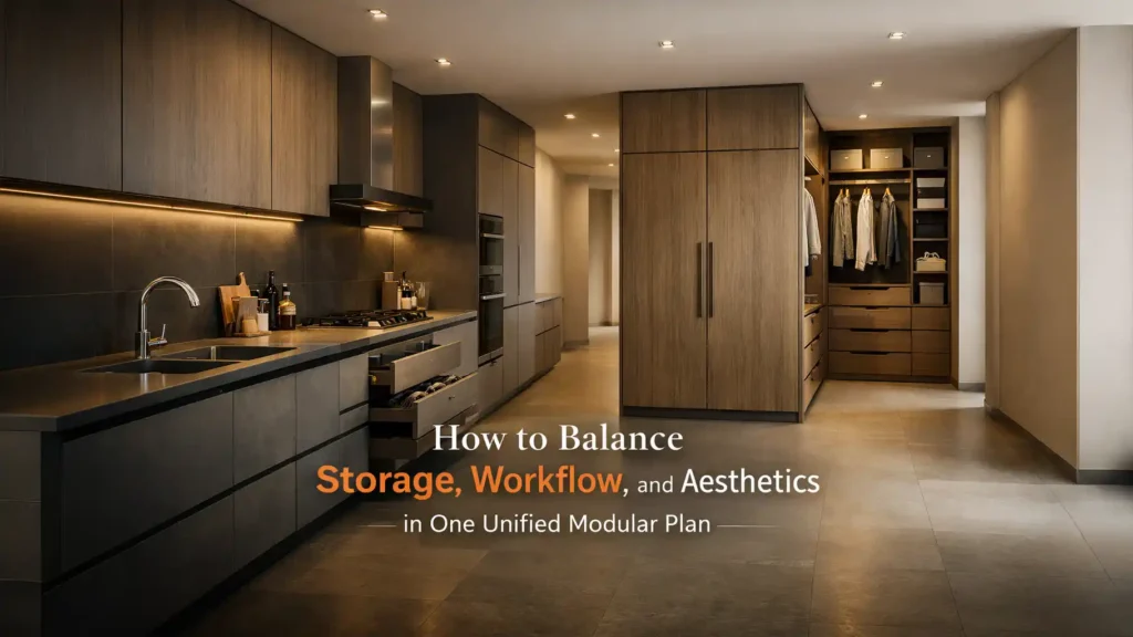 Modern modular kitchen and wardrobe layout showcasing smart storage and workflow by the best modular kitchen and wardrobes in Kashipur