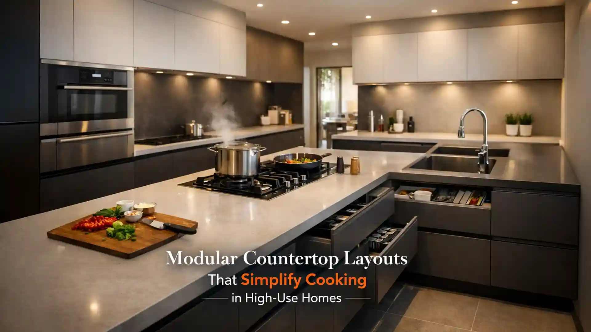 Best modular kitchen in Rudrapur featuring a functional island countertop, smart storage drawers, and a modern cooking layout