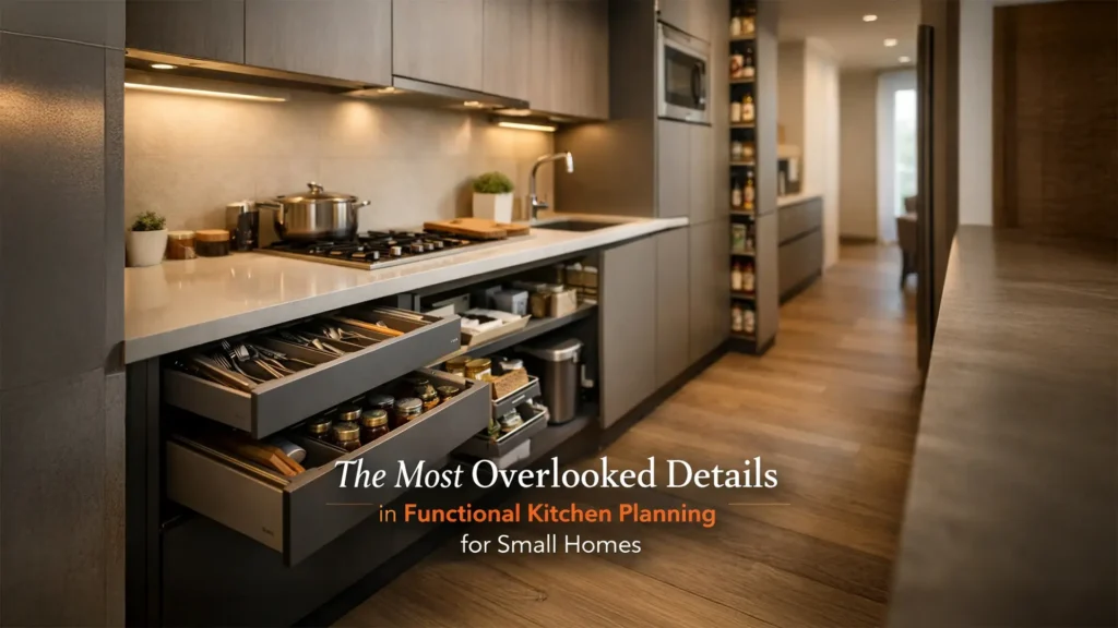 Modern modular kitchen with pull-out storage and efficient layout, showcasing features of the best modular kitchen in Rudrapur