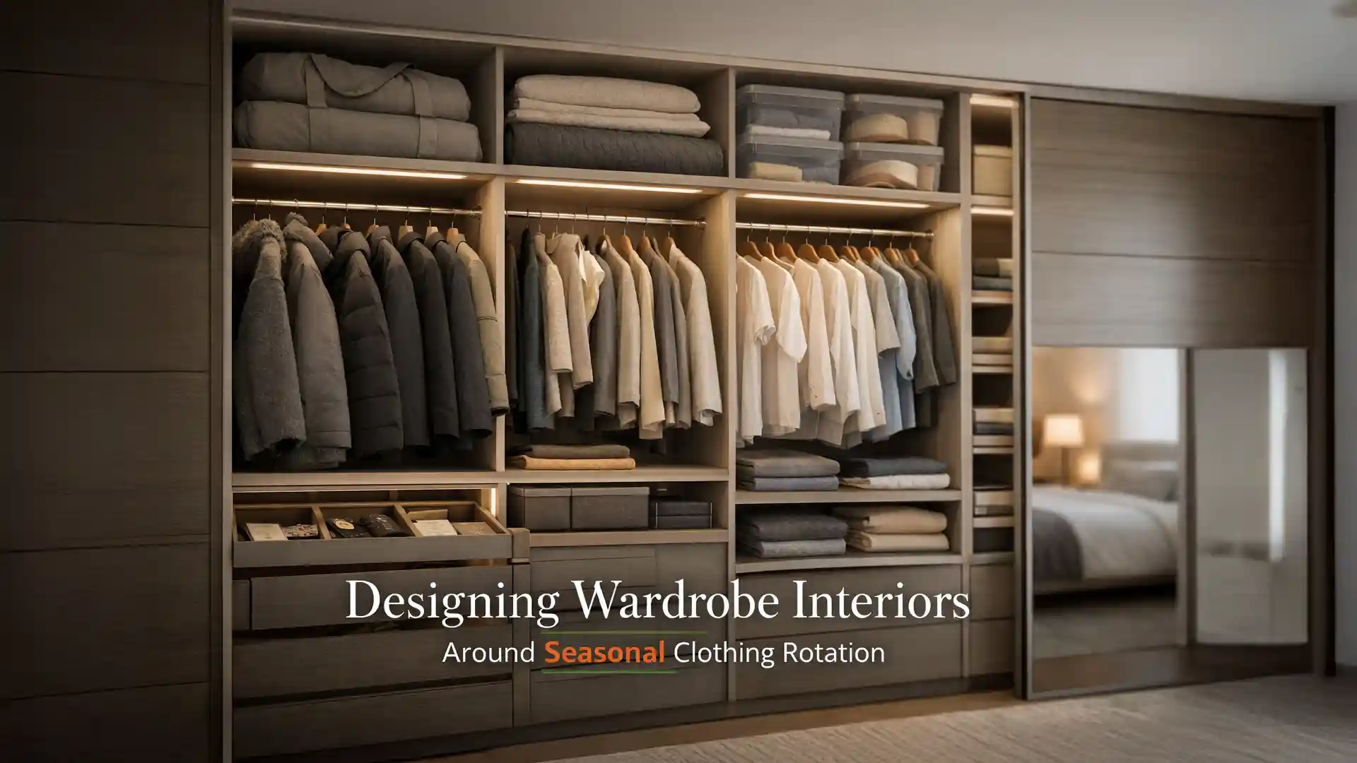 Modern modular wardrobe interior with organized seasonal clothing storage designed for contemporary homes in Uttarakhand