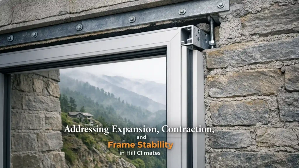 uPVC window frame installed in a stone wall demonstrating durability and stability for the Best Windows and Doors in Ranikhet