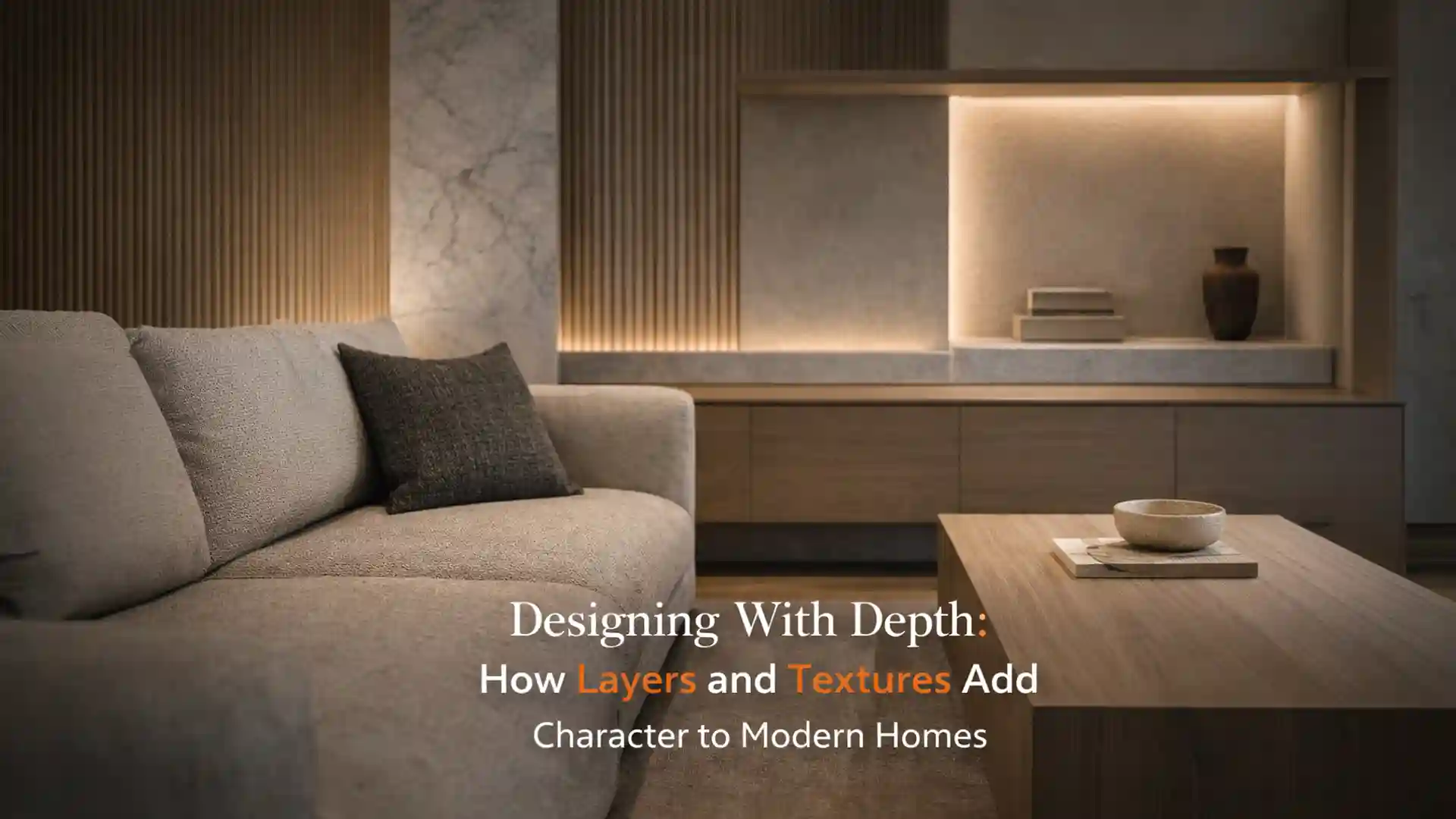 Contemporary living room showcasing Modern Interior Designs in Haldwani with layered textures and ambient lighting