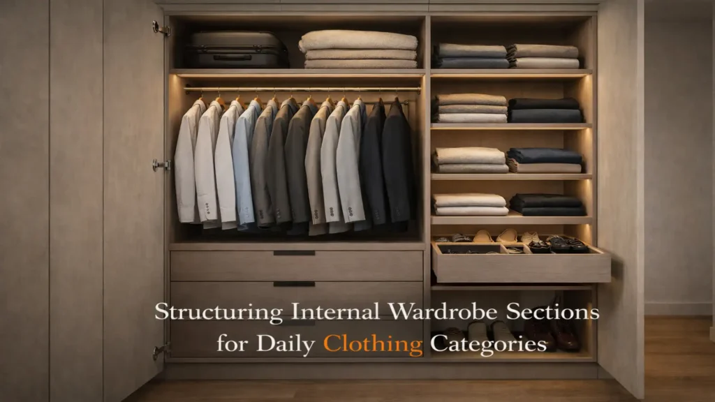 Modern storage solution from the Best Modular Wardrobes in Haldwani featuring organized sections for clothes, accessories, and daily essentials
