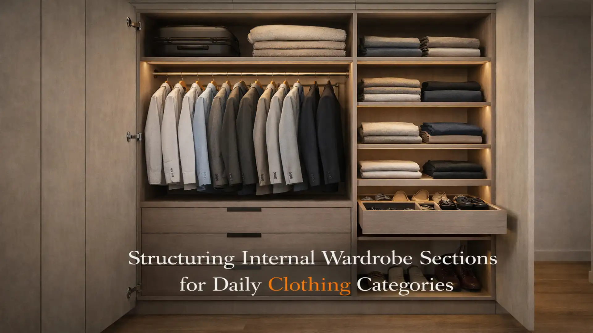 Modern storage solution from the Best Modular Wardrobes in Haldwani featuring organized sections for clothes, accessories, and daily essentials