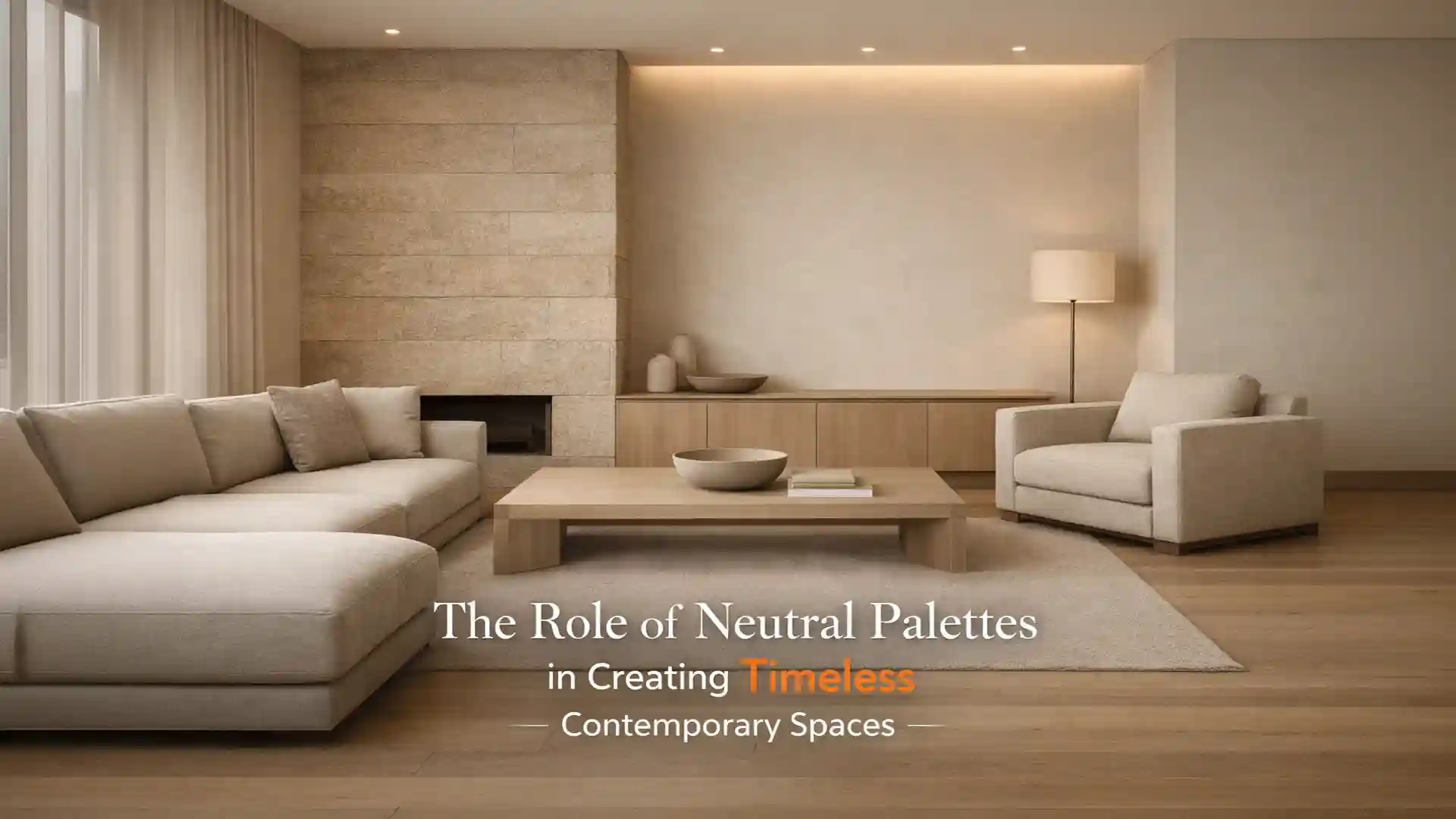 Modern interior designs in Haldwani featuring neutral color palette, minimalist sofa set and contemporary living room