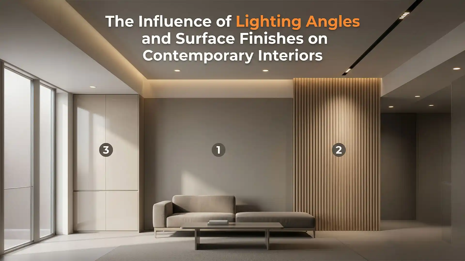 Contemporary living room with minimal furniture, textured wall panels, and ambient ceiling lighting showcasing Modern Interior Designs in Haldwani