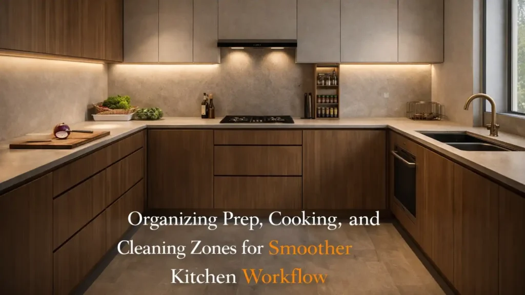 Modern modular kitchen with wooden cabinets, built-in appliances, and organized cooking zones, showcasing the Best Modular Kitchen in Rudrapur