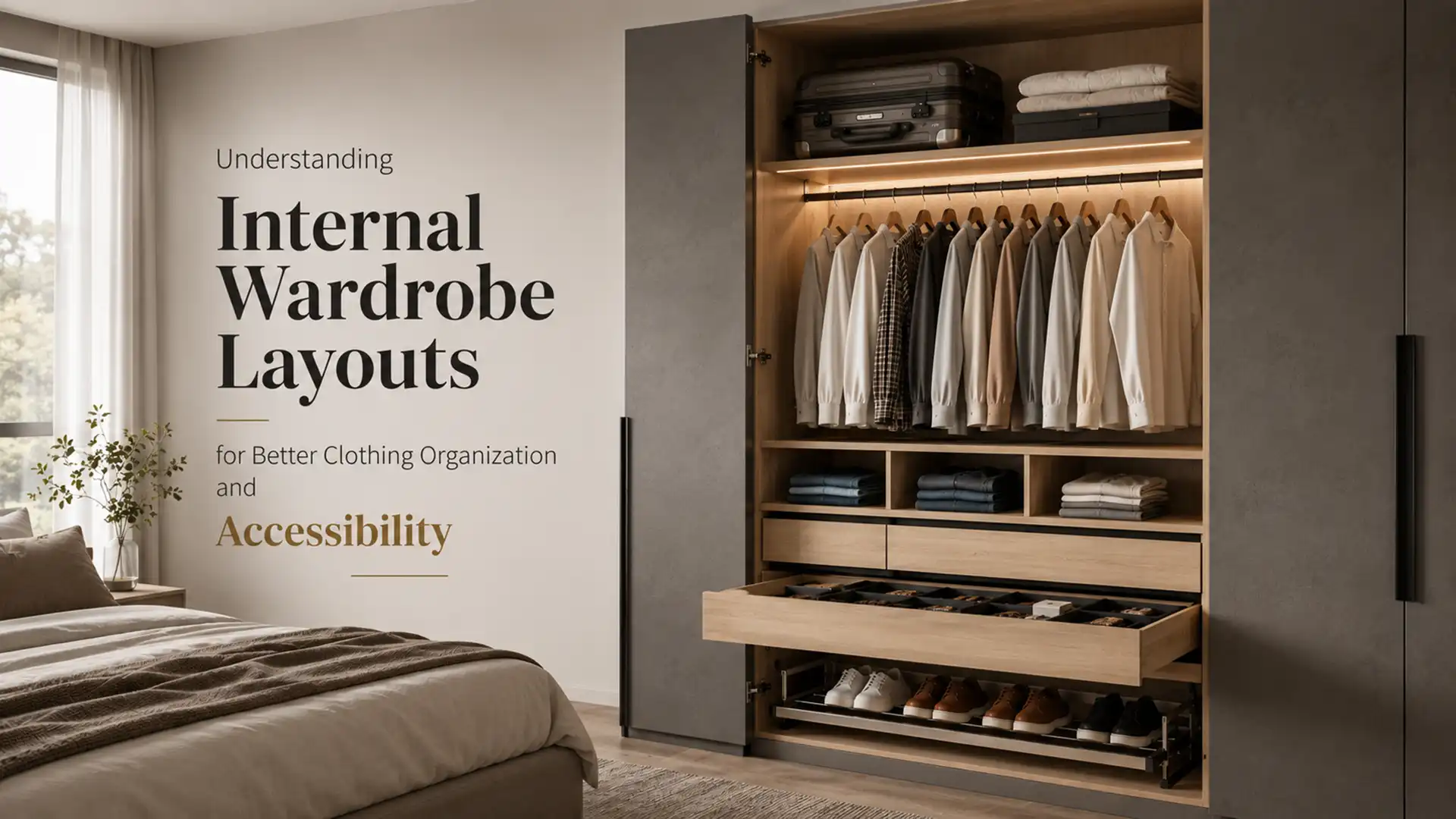 Best Modular Wardrobes in Uttarakhand featuring organized internal wardrobe layouts with smart storage compartments, drawers, and clothing accessibility