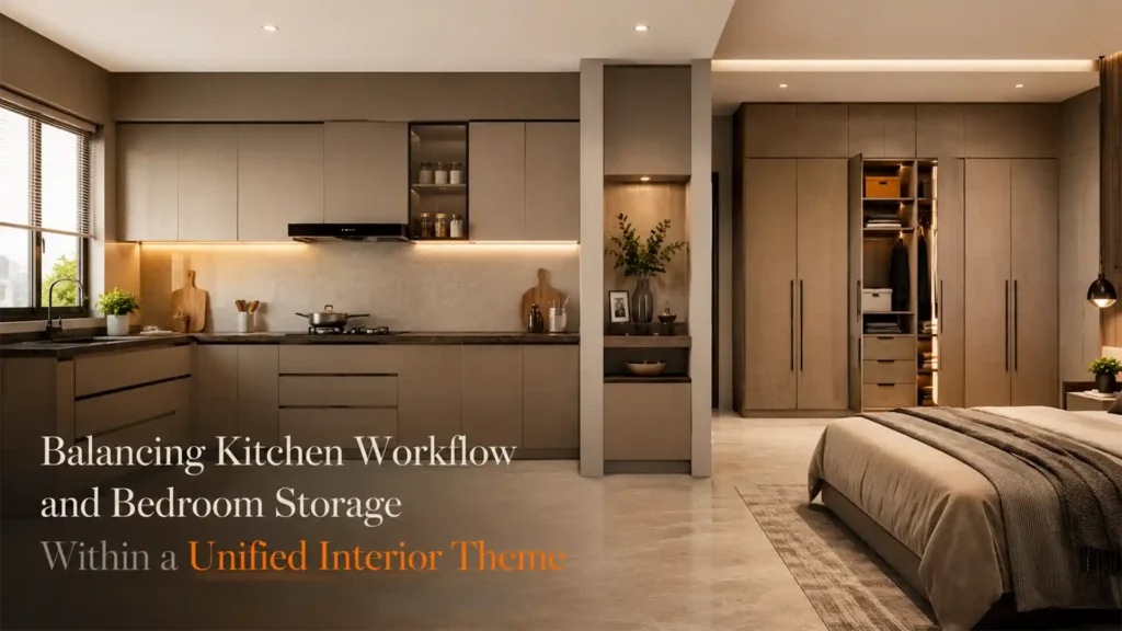 Modern modular kitchen and wardrobe design showcasing the Best Modular Kitchen and Wardrobes in Kashipur with smart storage, elegant finishes, and a coordinated interior theme
