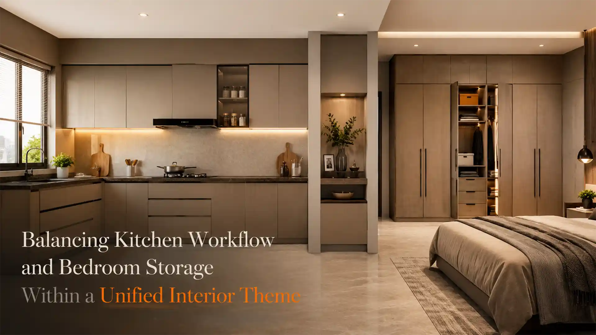 Modern modular kitchen and wardrobe design showcasing the Best Modular Kitchen and Wardrobes in Kashipur with smart storage, elegant finishes, and a coordinated interior theme