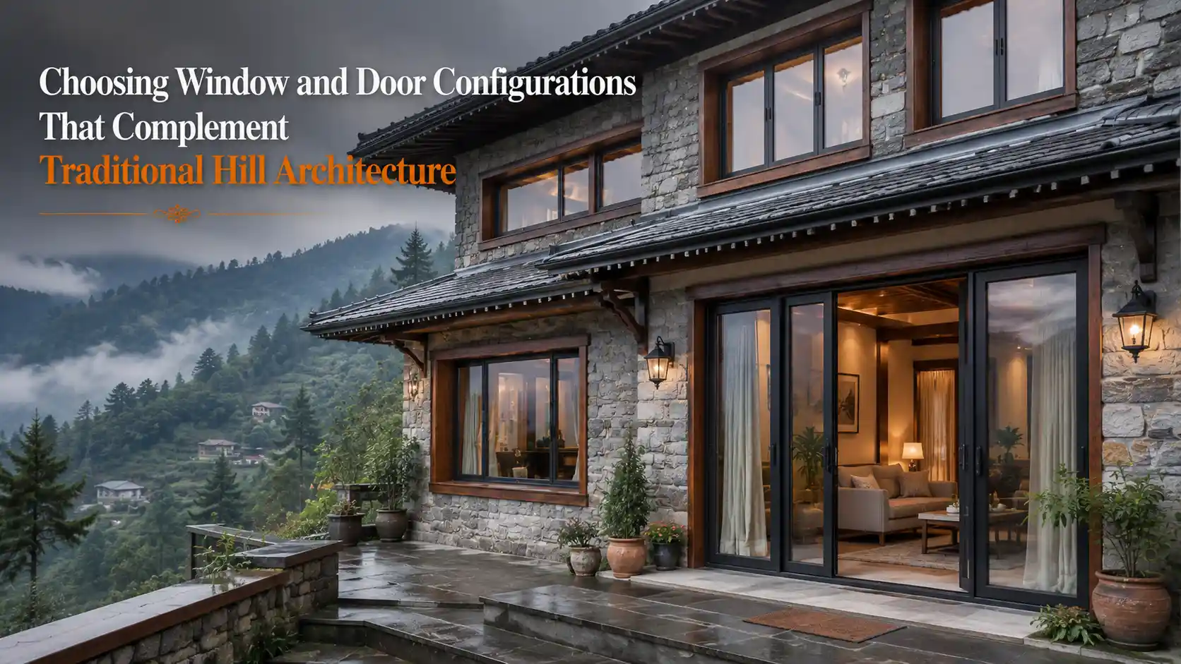 Modern aluminium windows and doors installed in a traditional hill home, showcasing the best windows and doors in Ranikhet with elegant design and weather-resistant performance