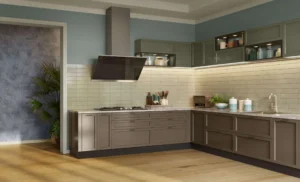 Contemporary modular kitchen with premium cabinets, elegant storage solutions, and modern finishes designed by Nishan Interio – Best Modular Kitchen and Wardrobes in Kashipur