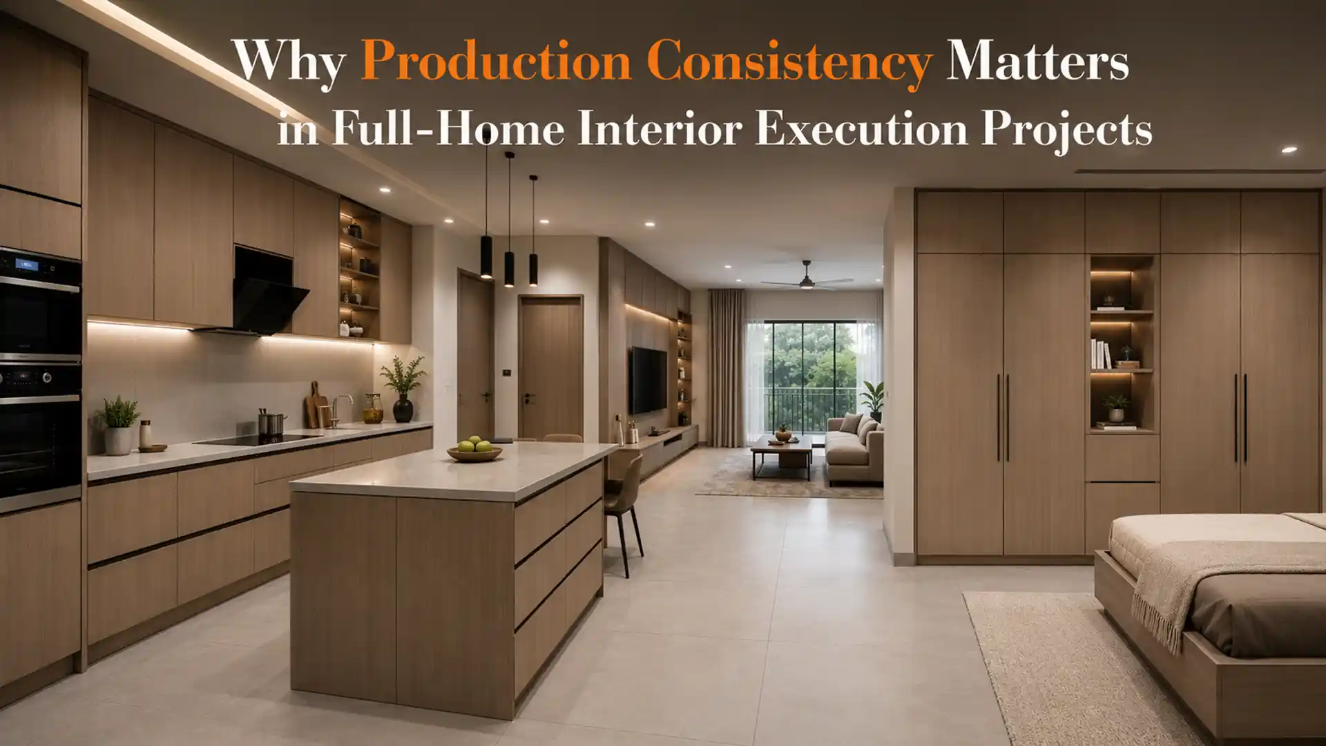 Modern full-home interior design featuring a modular kitchen, custom wardrobes, and contemporary living space by the Best Home Interior Manufacturer in Sitarganj